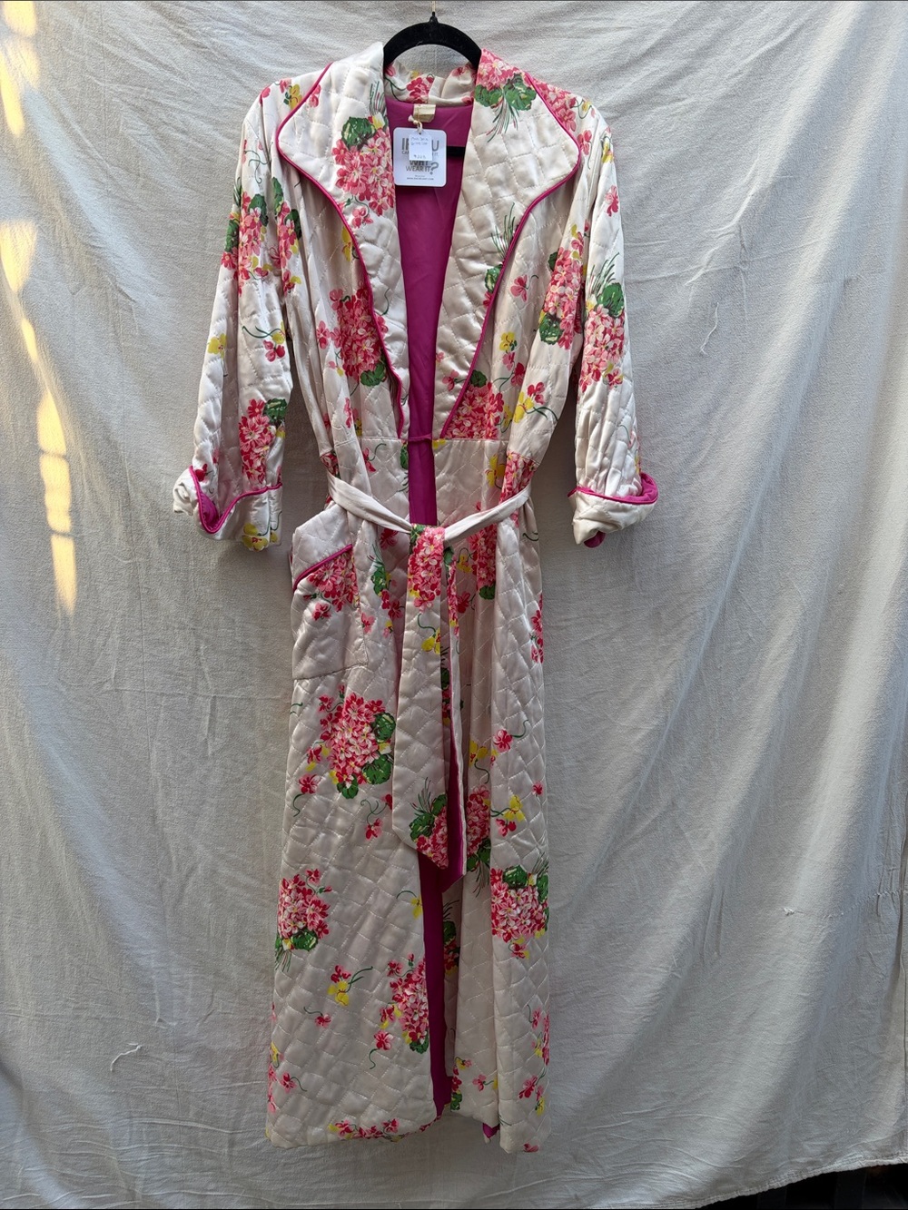 1940s Floral Quilted Satin Robe